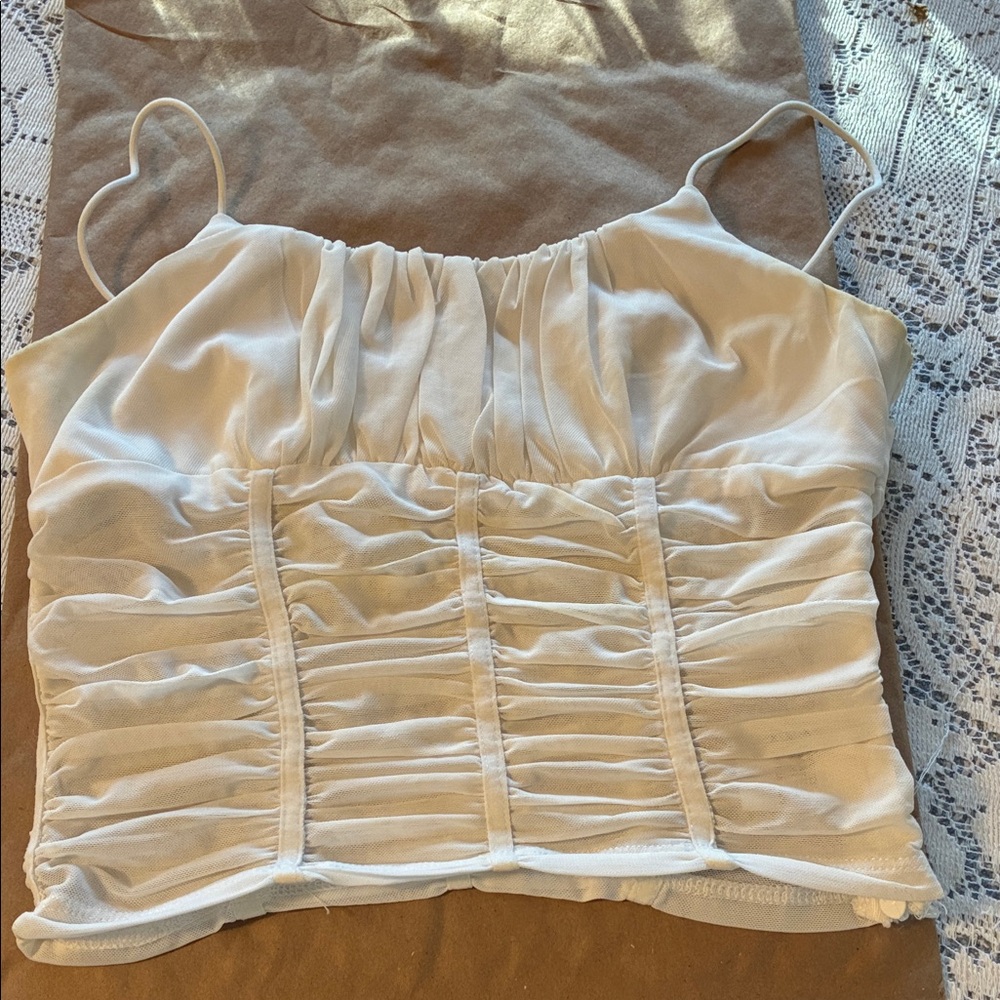 Elegant White Ruched Women's crop top